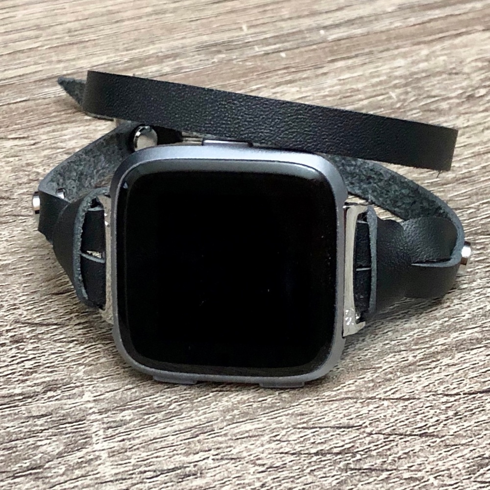 Black Leather Double Wrap Slim Versa Lite Bracelet